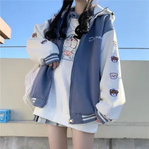 Loose Fit Thickened Hooded Varsity Jacket