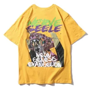 Neon Genesis Robot Printed Hip Hop Streetwear Loose Tees